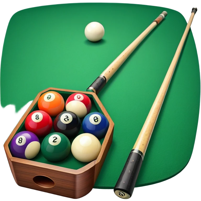A close-up of a pool cue aimed at a set of colorful billiard balls resting on a green felt table. The focus is on the cue stick and the arrangement of balls, with subtle details of the game’s texture and atmosphere, emphasizing the precision and skill of billiards. emoji