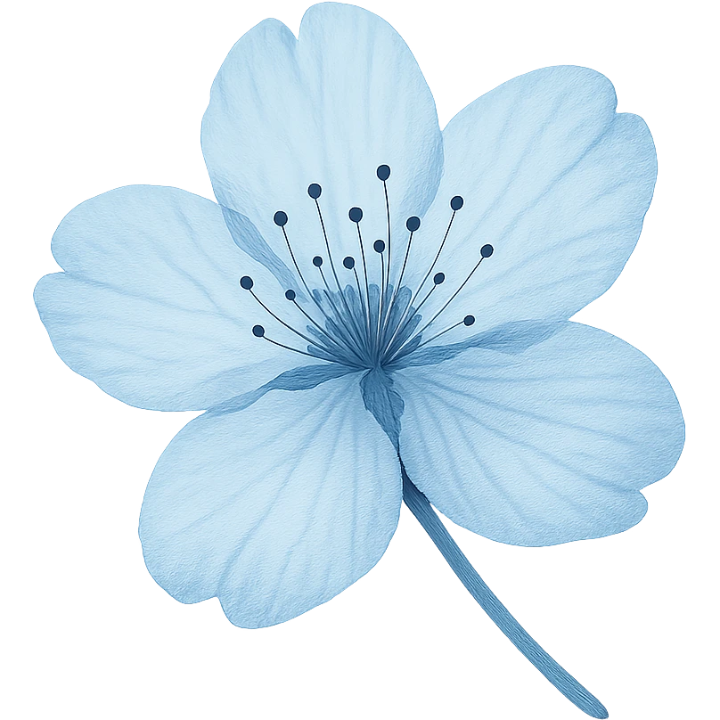 show one blue cherry blossom, remove background emoji