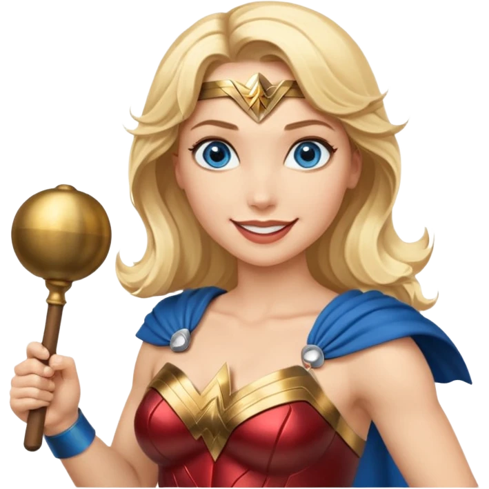 Blonde blue eyes Wonder Woman holding bell and baton  emoji