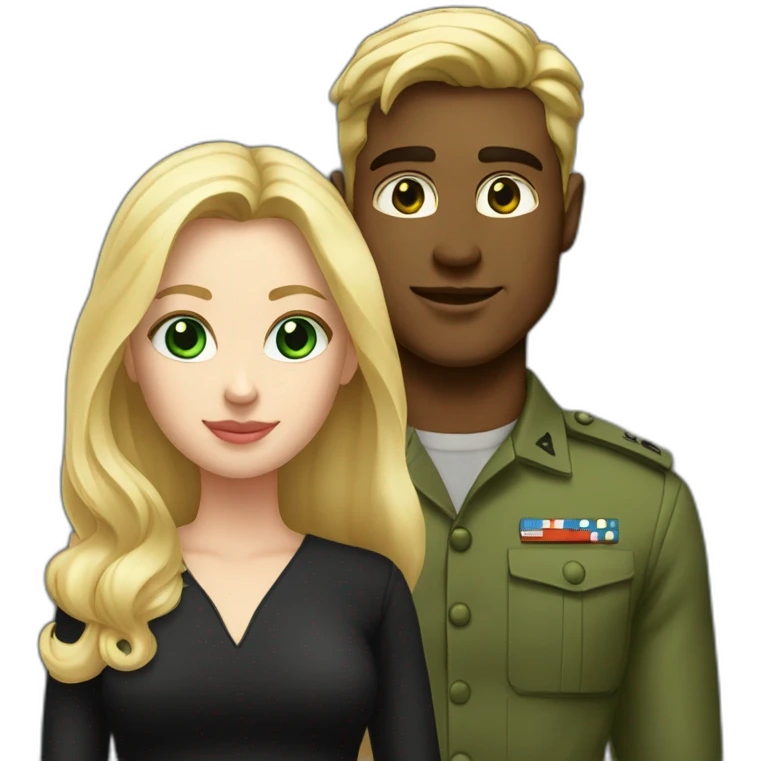 army blond white man and blond long hair girl with green eyes in black dress emoji