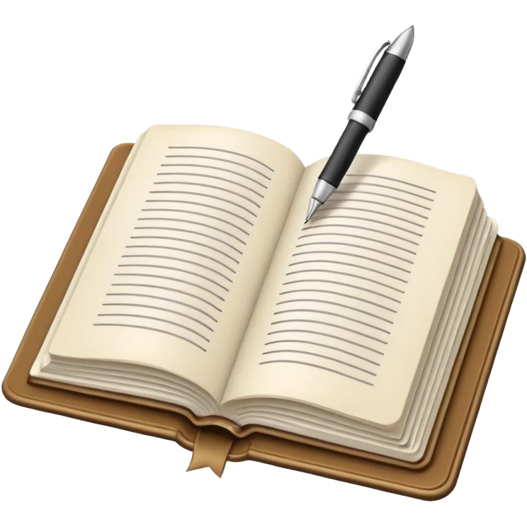"A white open book,The pen should be positioned as placed exactly in the center between the pages.  if held by a right-handed person - meaning the direction is reversed compared to a left-handed grip. The pen should be uncapped, and the cap placed behind it." emoji