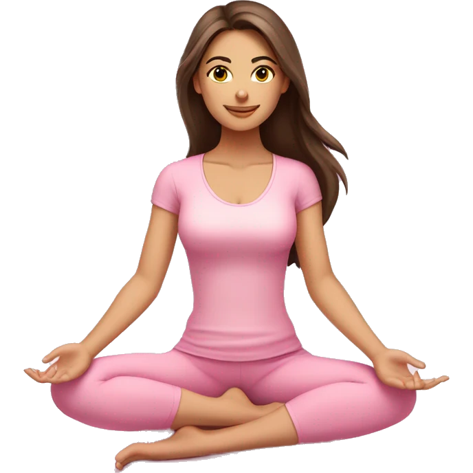 Brunette long hair and brown eyes yoga beautiful girl in light pink pink pink clothes sitting on a yoga mat emoji
