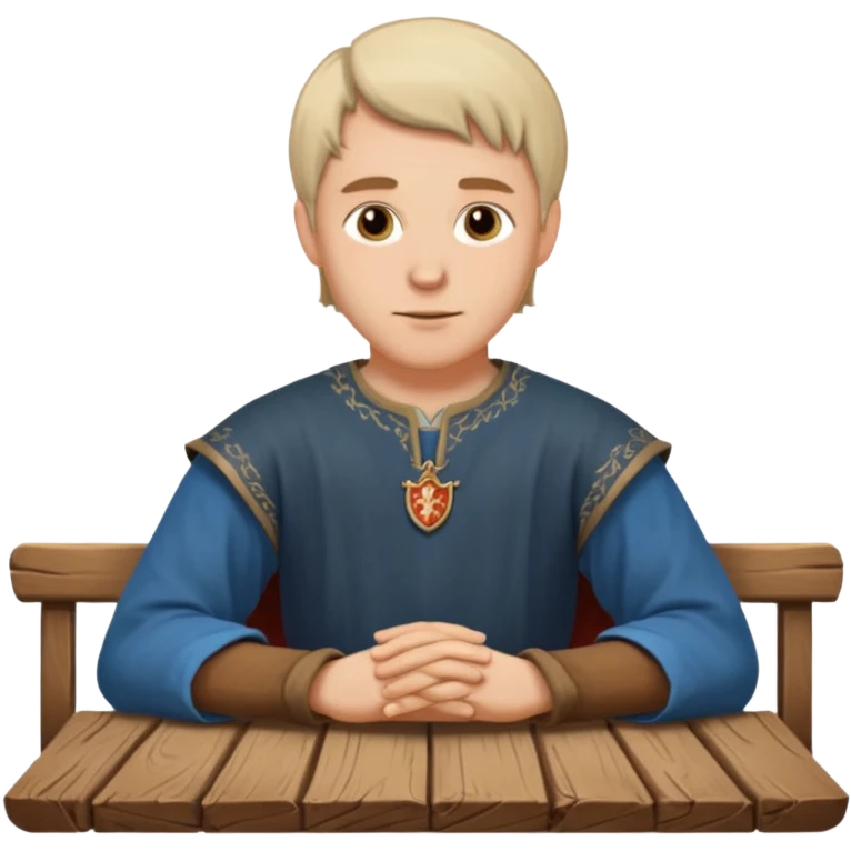 medieval white man sitting left to a table emoji