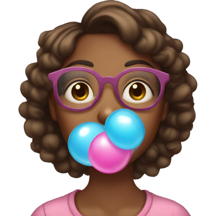 brown skin girl with glasses blowing bubble gum emoji