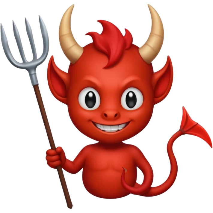 a Red devil, Small red imp holding pitchfork, tail curled emoji