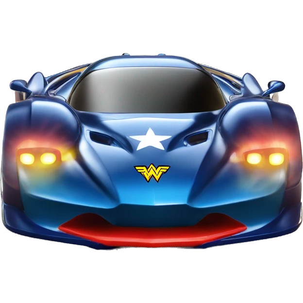 Side view Wonder Woman’s Hypercar hot wheels rc car with large bright headlights at night emoji