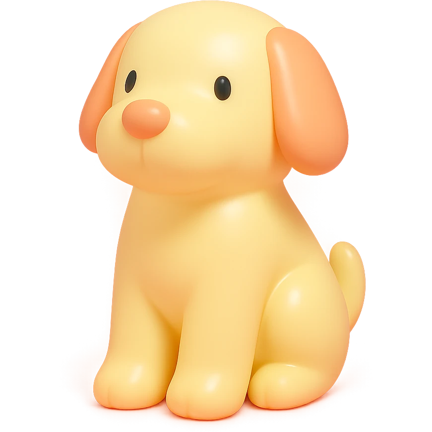               Transform {subject} into a soft vinyl figure with a smooth, glossy surface. The material should look slightly rubbery and tactile, with minimalistic curves and a matte-gloss hybrid finish. Use pastel or soft solid colors. The surface is seamless, with no visible textures or roughness. Studio lighting, vibrant background, clean, playful, designer toy aesthetic. {subject} = dog emoji