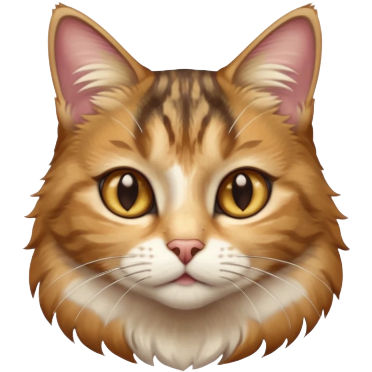 full body anxious looking colourful light calico tabby cat with hazel eyes  and half of face in brown tabby emoji