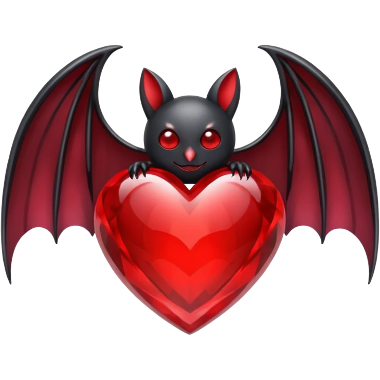 crystal red heart with black bat wings emoji