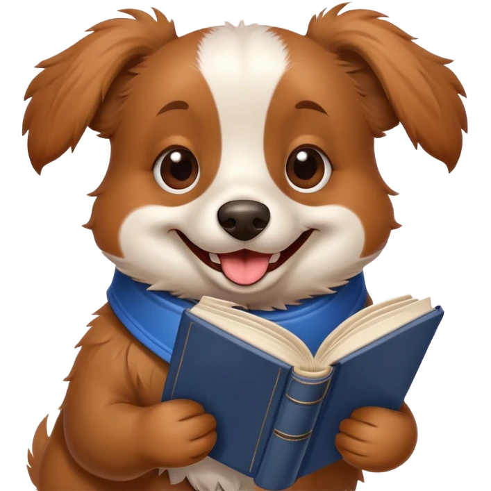 weird dog smiling holding a dictionary emoji