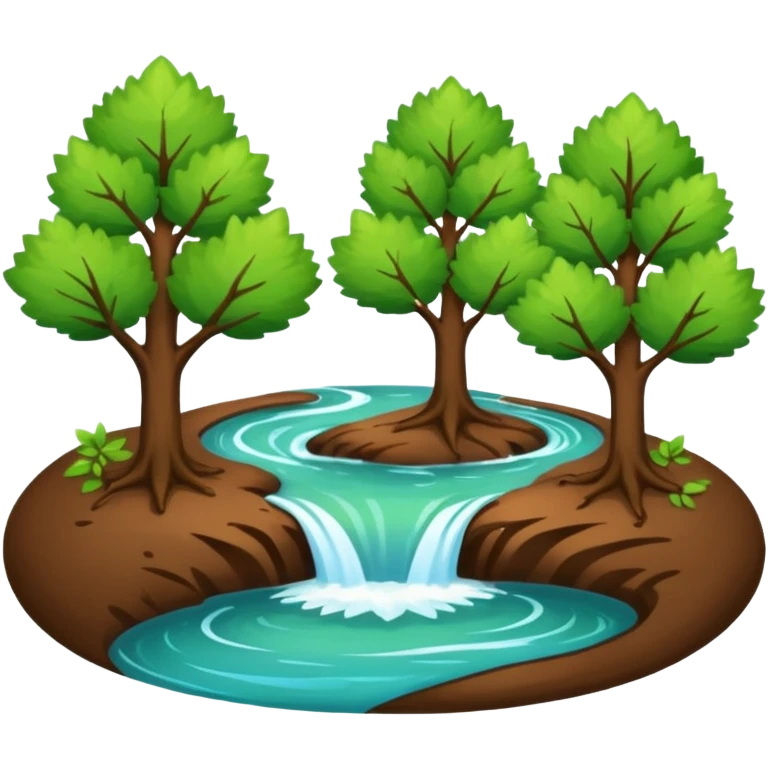 minimal scene with trees, river, and earth emoji
