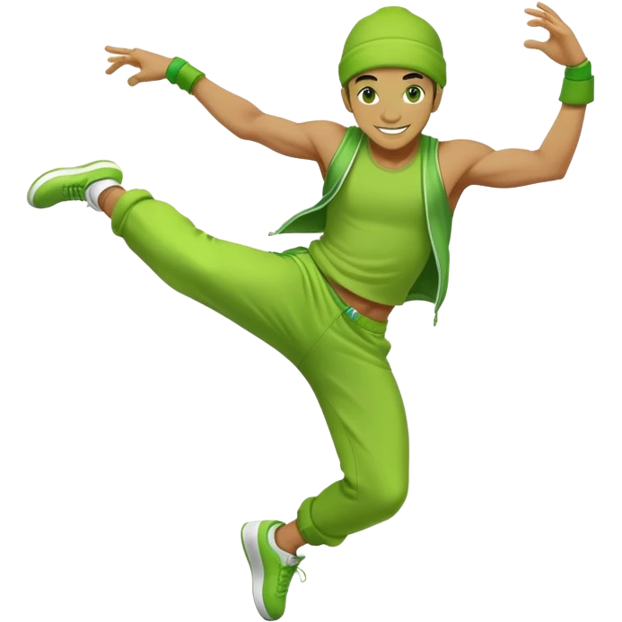 green breakdancer in dynamic pose emoji