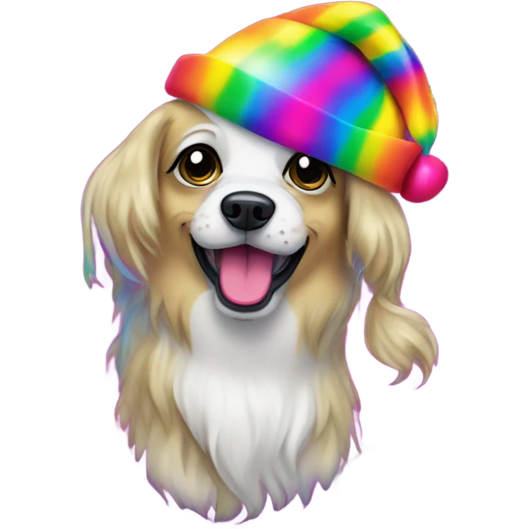 Lisa frank Christmas rainbow dog with Santa hat emoji