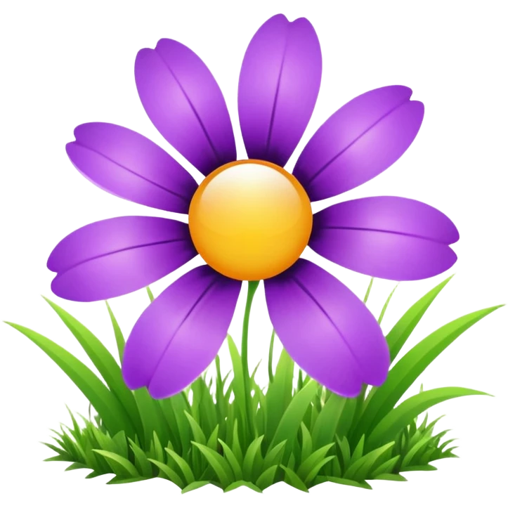 purple flower in a grassy area with a bright sun in the sky, fish eye lens effect emoji