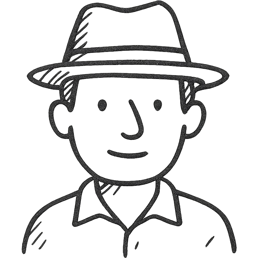 hand drawn outlined icon of a man with a hat emoji