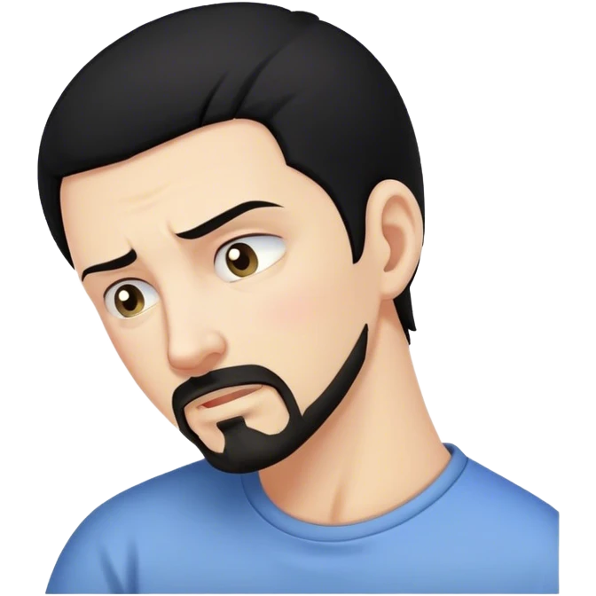 Man with black hair and goatee with neck bent over in pain emoji
