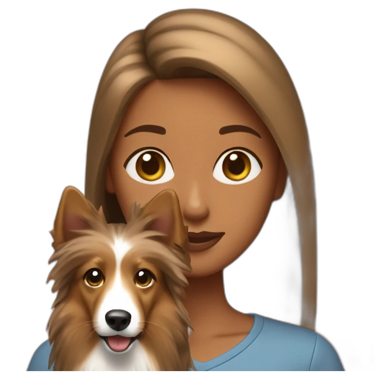 yong woman with light-broun straight hair holds a sable sheltie emoji