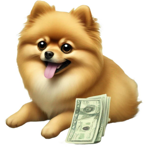 Pomeranian with cash emoji