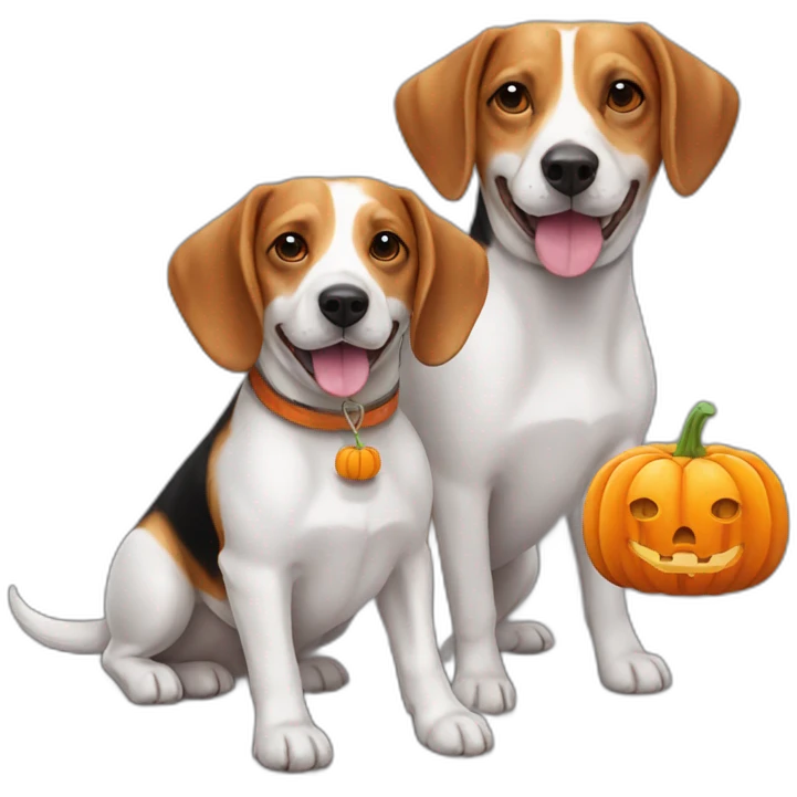 happy old beagle and jack russell dog with pumpkin emoji