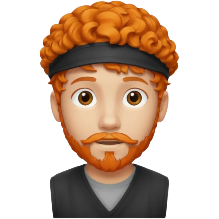 A boy with a backward cap, curly orange hair, and a goatee emoji