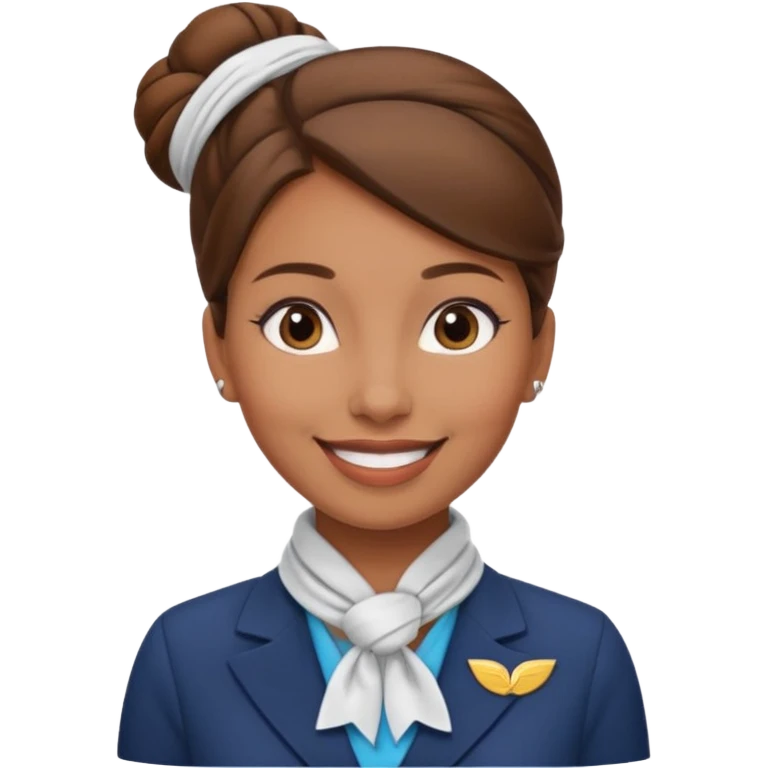  flight attendant, Light Brown skin, brown hair in a bun, neck scarf emoji