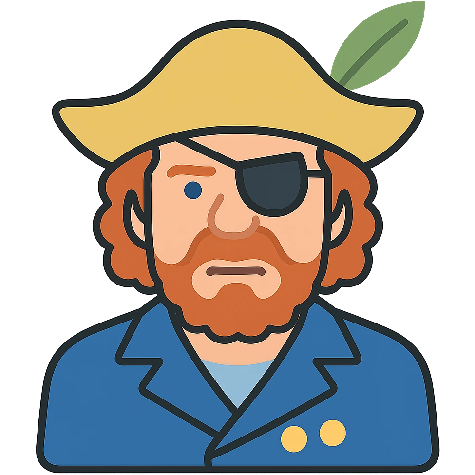 Add color to Jeremy Clarkson as a pirate captain, keep icon style with vibrant and clear colors, detailed pirate captain attire including hat and eyepatch, maintain the icon style look. emoji