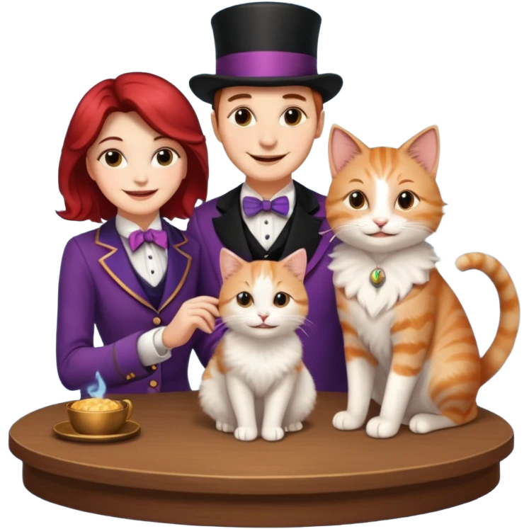 magician couple and their pet cat emoji