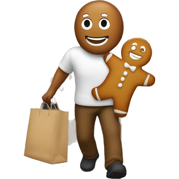 A gingerbread man carrying grocery bags emoji