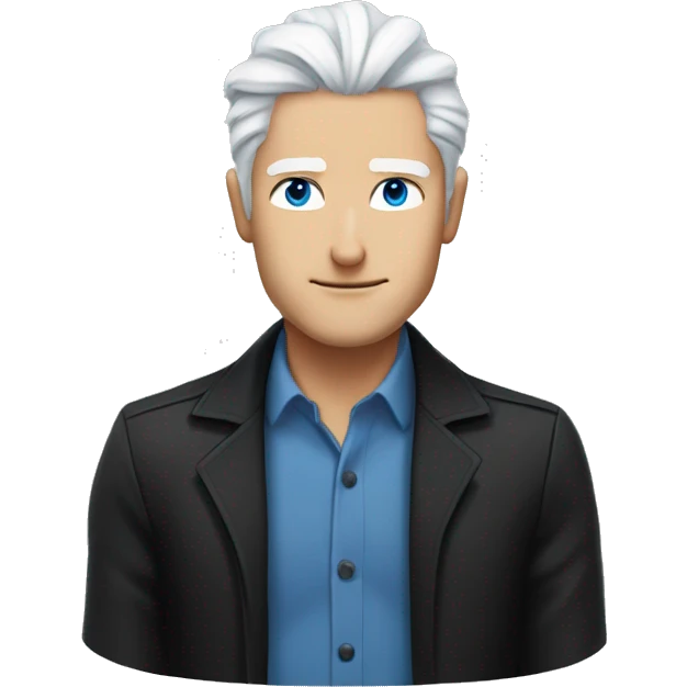 White hair blue eyes with a black button up gojo themed  emoji