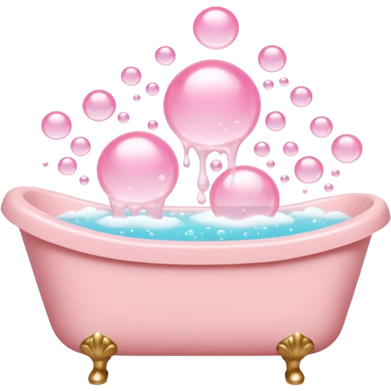 A light pink bathtub filled with light pink bubbles. Light pink bubbles rise upward above it. emoji