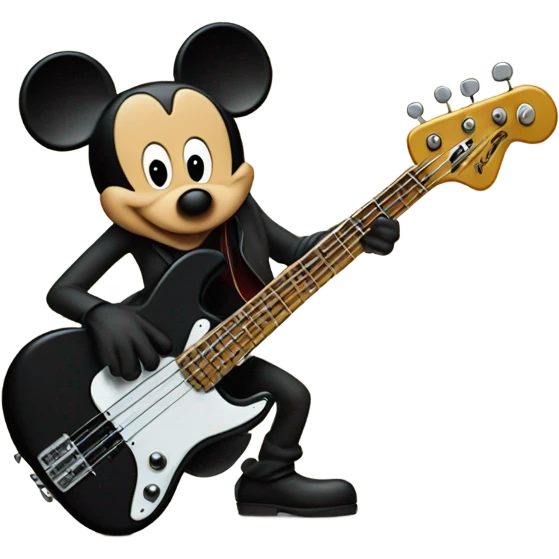 Mickey Mouse playing a fender jazz five string base ￼ emoji