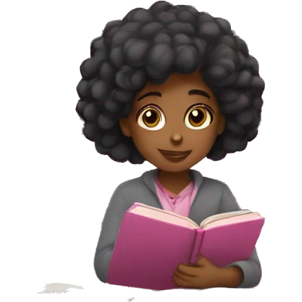black hair girl studying with pink books  emoji