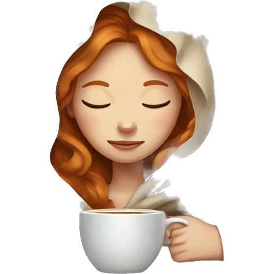 girl with Ginger hair inside a blanket sipping coffee eyes closed emoji