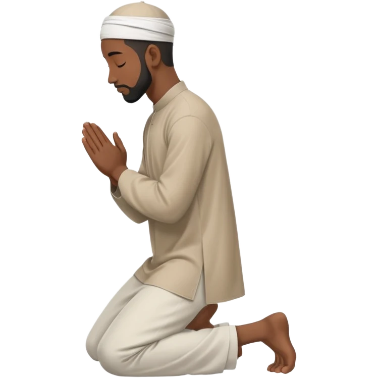 молящийся черный  мусульманин средних  в полный рост с боку на коленях emoji