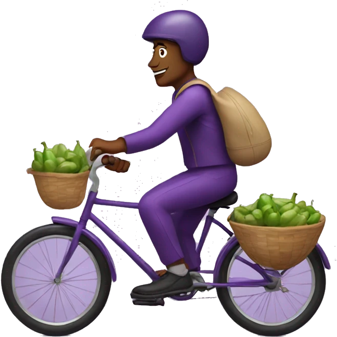 Man riding bicycle made of eggplants emoji