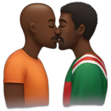 Hungarian man kissing African man emoji