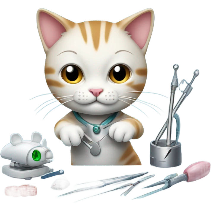 Cat doing brain surgery on mice  emoji