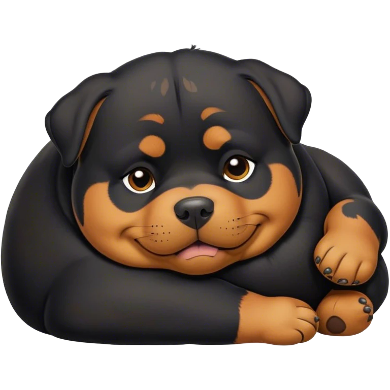 Cinematic Chubby Sleeping Rottweiler Portrait Emoji, Chubby and serene, with a robust, adorable build and a soft, plush black coat with tan markings, eyes gently closed in peaceful slumber, Simplified yet irresistibly endearing features, highly detailed, glowing with a gentle, dreamy glow, high shine, relaxed and content, stylized with a touch of whimsy, bright and heartwarming, soft glowing outline, capturing the essence of a blissfully sleepy guardian, so comically serene it feels like it could roll out of the screen and snore with adorable charm! emoji