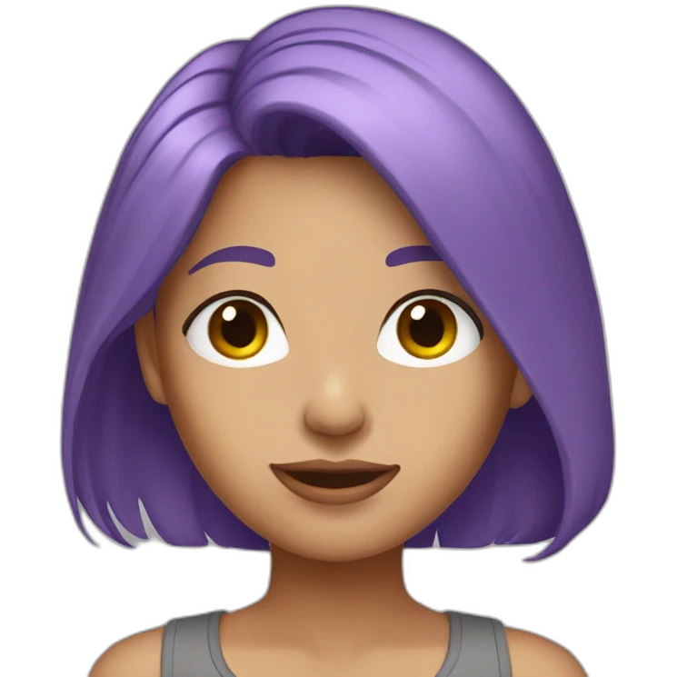 Women purple hair gray tank top emoji