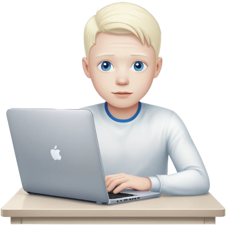 albino youtuber on samsung laptop with no logo with desk with blue eyes emoji