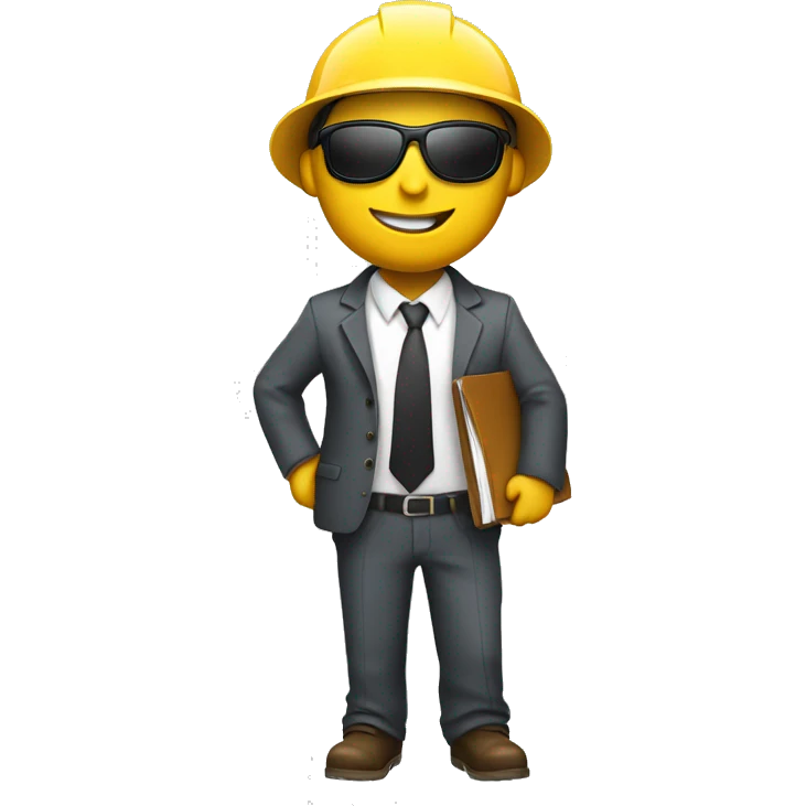 Engineer emoji with suit and hard hat white holding folder smiling and shades and safety jacket emoji