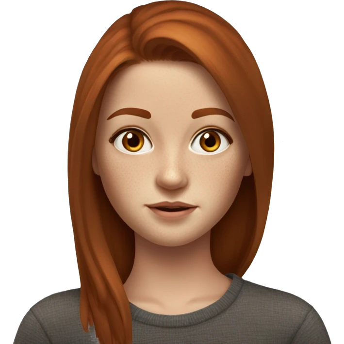 hyperrealistic caucasian dark long straight redhead chocolate brown eyes girl with freckles emoji