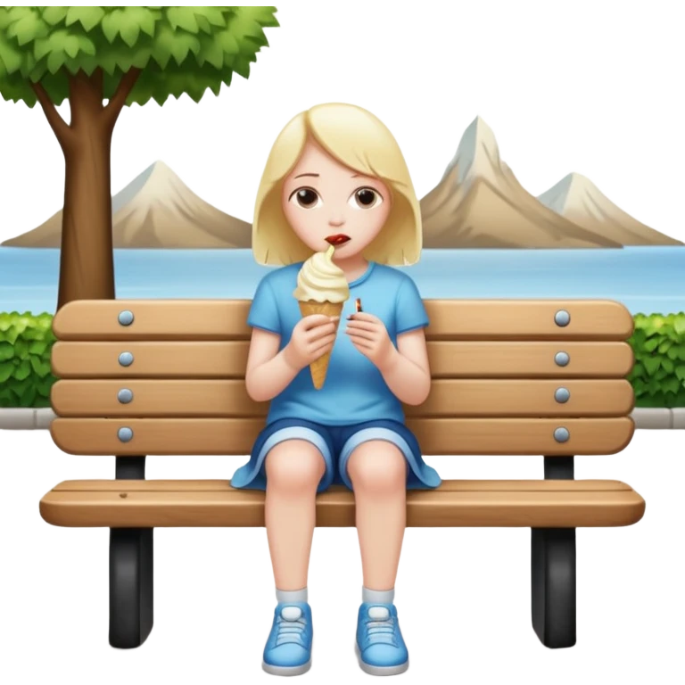 Sadly eating ice cream on a bench emoji