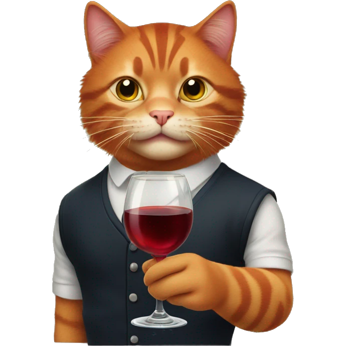 A red-haired cat with a cigarette in his mouth and a glass of wine in his hands emoji