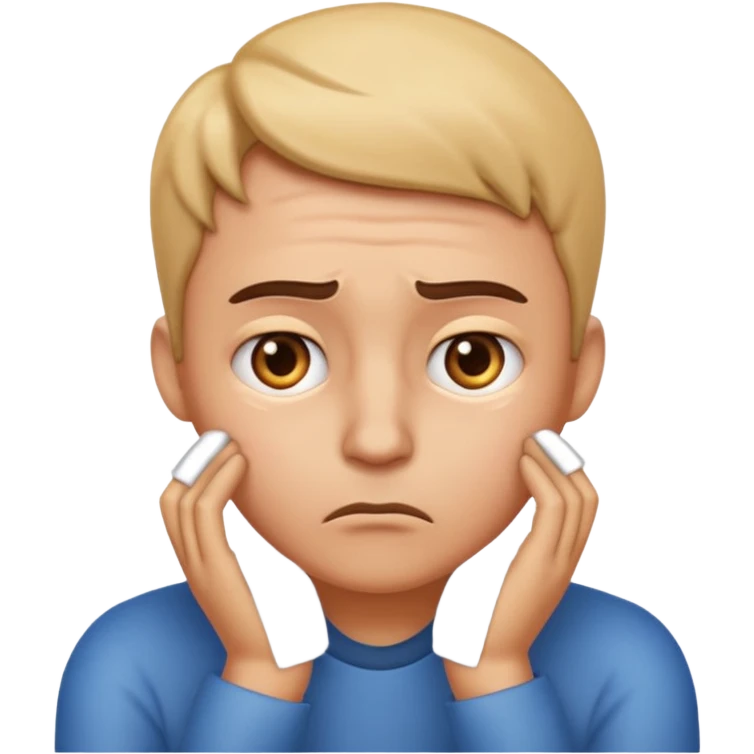 emoji in trouble thinking, worried expression, hand on chin, furrowed brows emoji