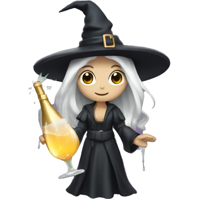 Witch, white skin, long hair, Popping Champagne Bottle emoji