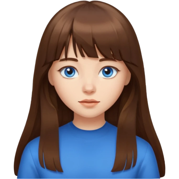 girl with long brown hair and bangs and blue eyes  emoji