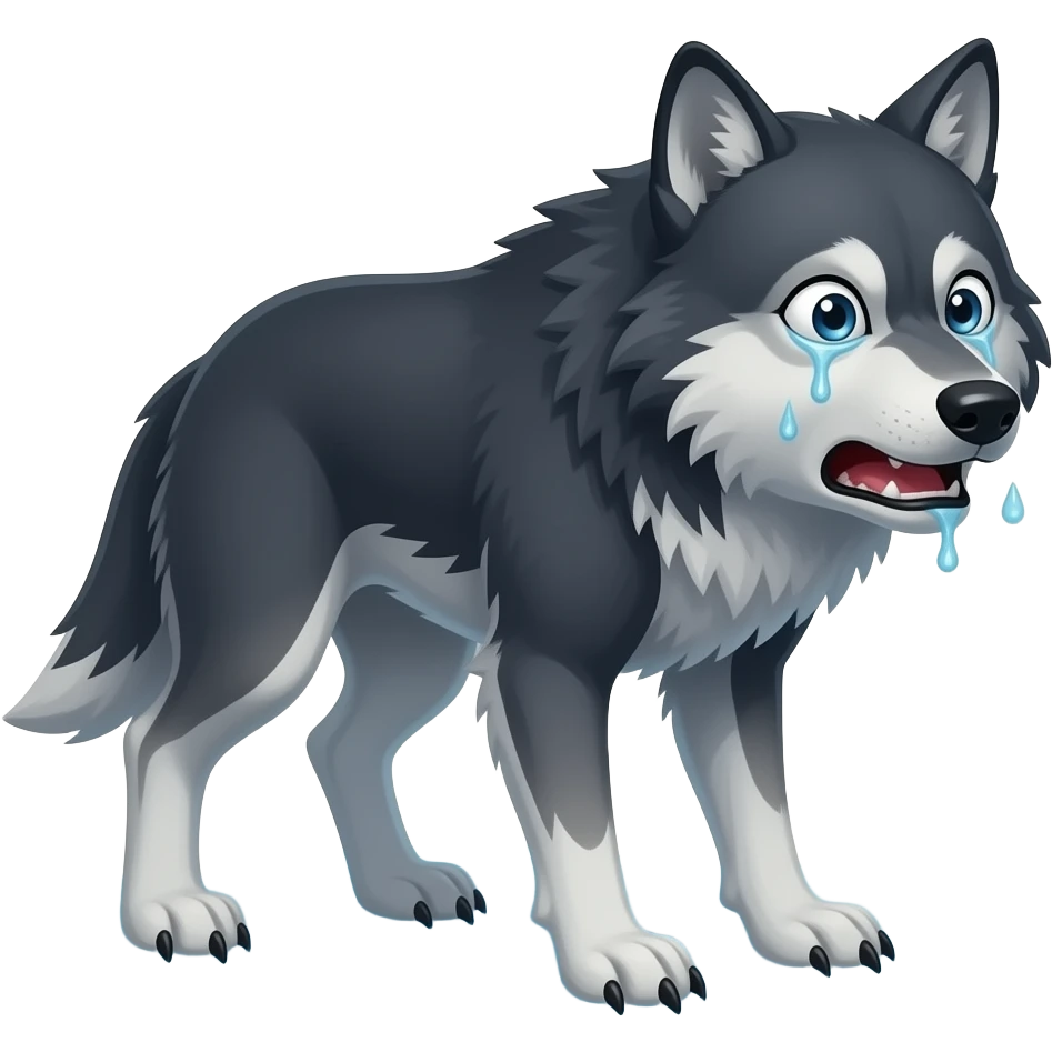 Hazme a un lobo hundiéndose y que se esté ahogando. Tiene que estar desesparado y asustado. Es un lobo malo emoji