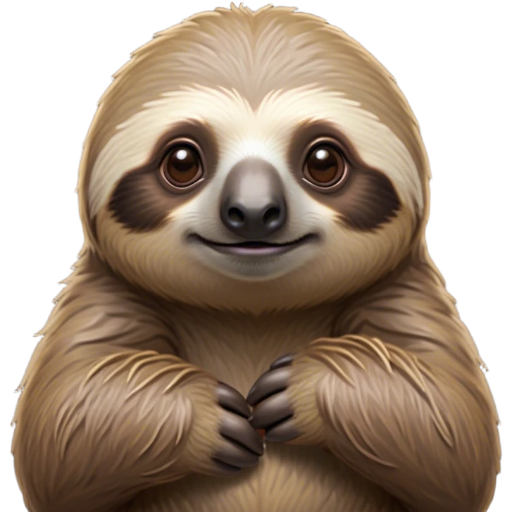 Cinematic Noble Sloth Portrait Emoji, Poised and serene, with a leisurely, gentle build and calm, wise eyes adorned with soft, textured fur, Simplified yet sharp and sophisticated features, highly detailed, glowing with a soft, tranquil glow, high shine, intelligent and unhurried, stylized with an air of relaxed authority, focused and composed, soft glowing outline, capturing the essence of a watchful and confident guardian that appears ready to slowly emerge from the screen with effortless grace! emoji