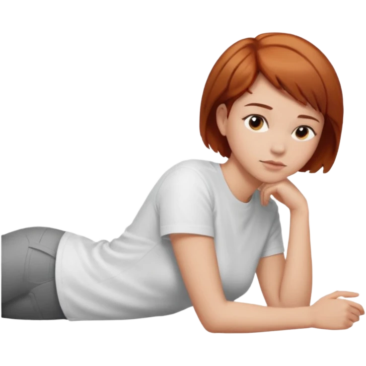 a woman, alone, short hair, light skin, auburn hair, laying on her side, facing away. do not include other people, faces, or characters emoji